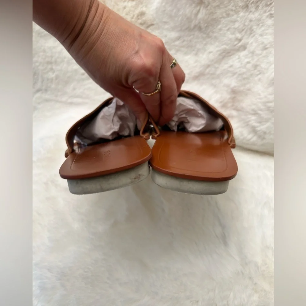 Vince Nico Tan leather‎ slide sandals with Criss-Cross Straps Sz-8.5M. O